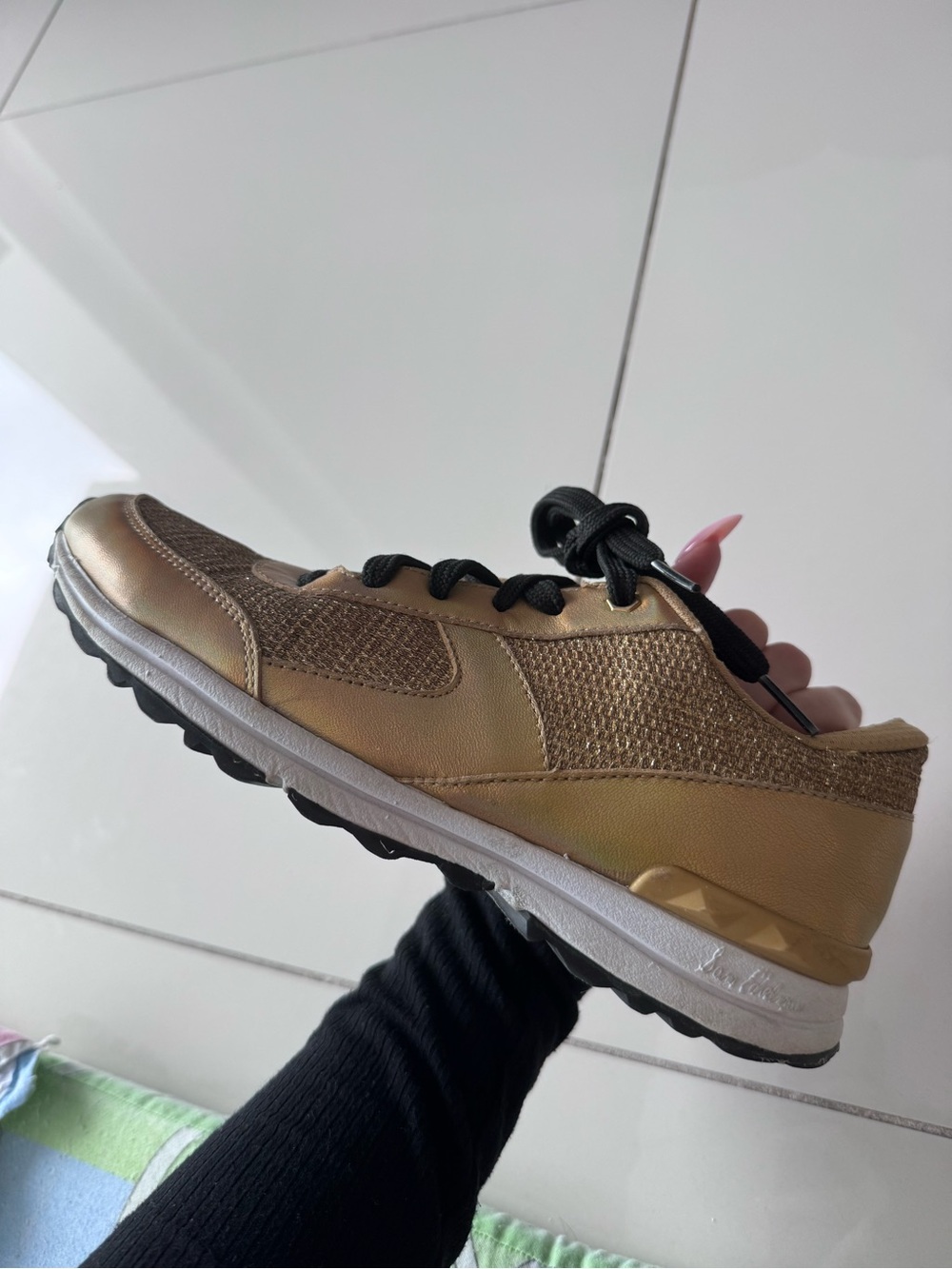 Sam Edelman Metallic Gold Casual Sneaker with Black Laces